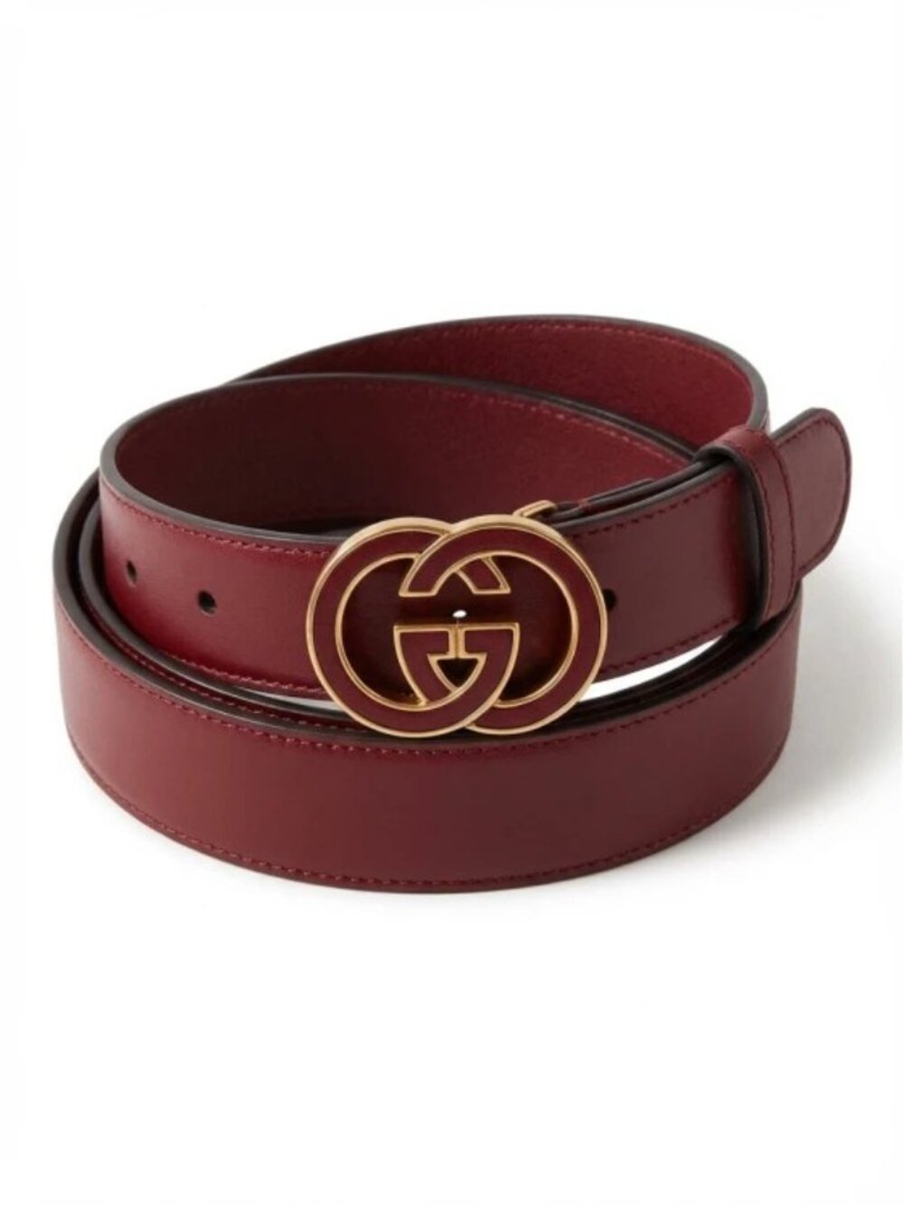 Authentic Gucci Burgandy Leather Double G Belt Enamel Buckle Size 100